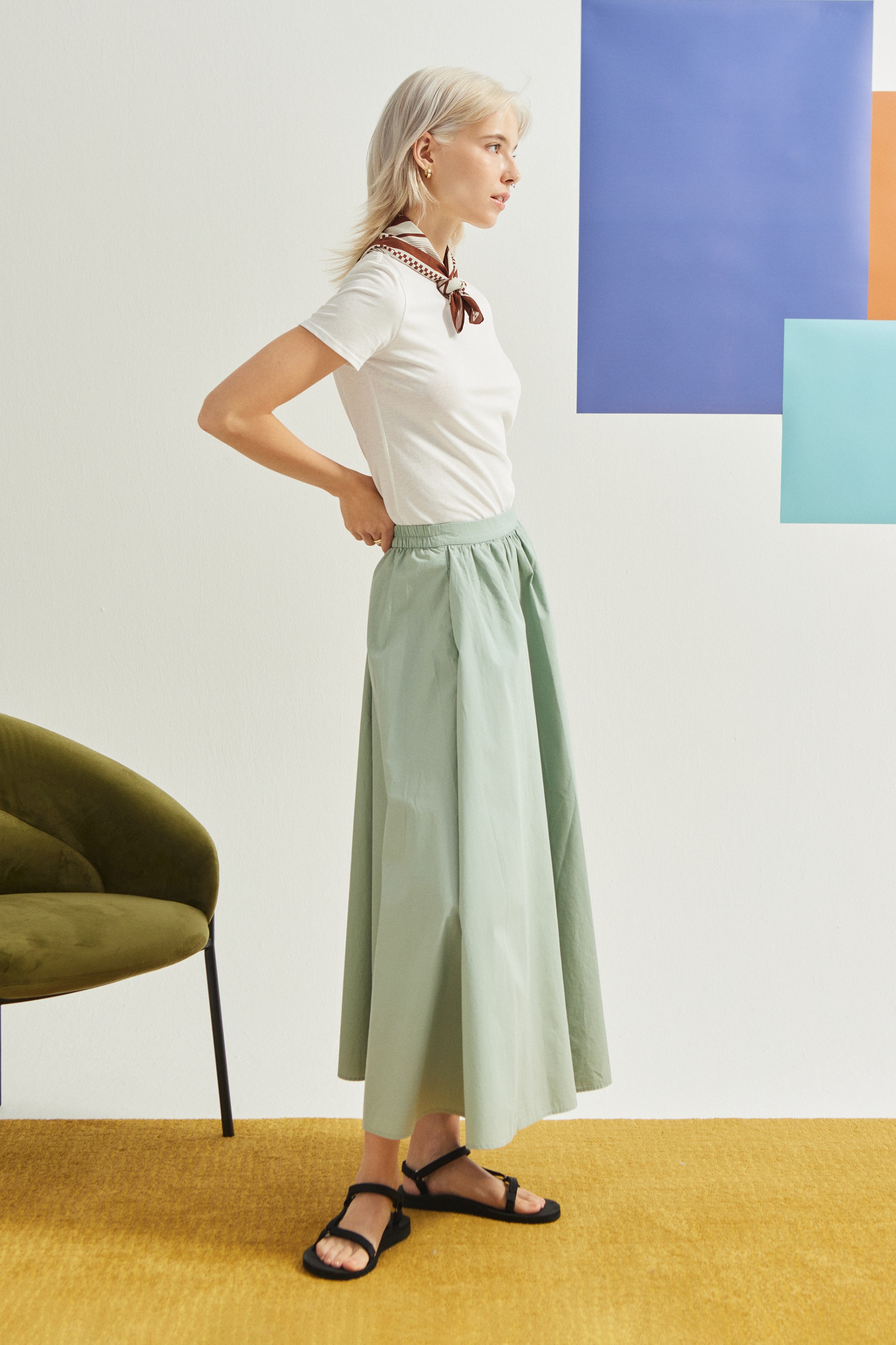 Cotton Gathered A-Line Skirt