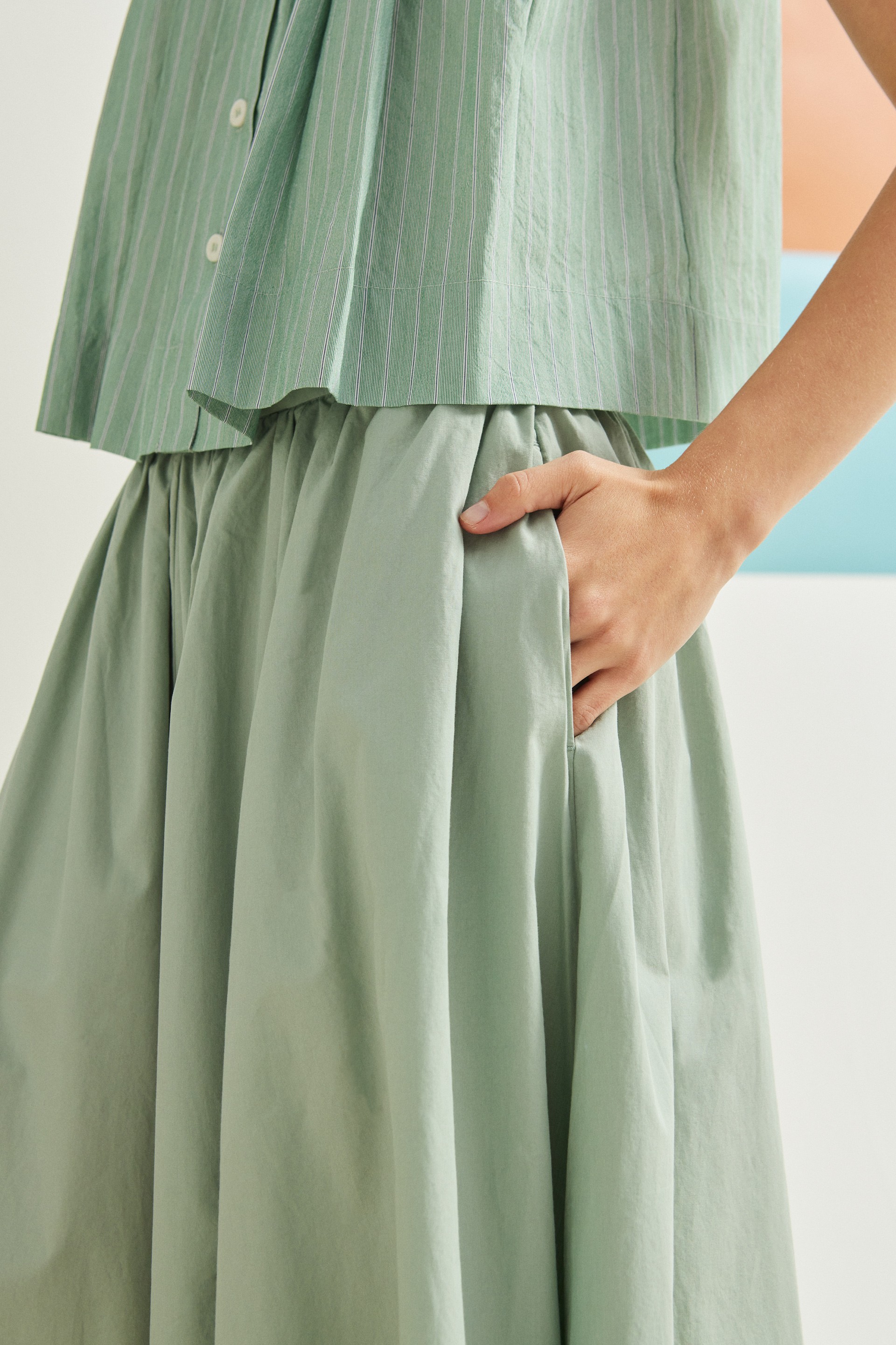 Cotton Gathered A-Line Skirt