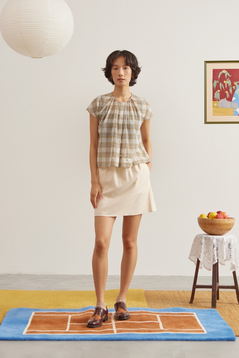 Textured Cotton Mini Skirt...