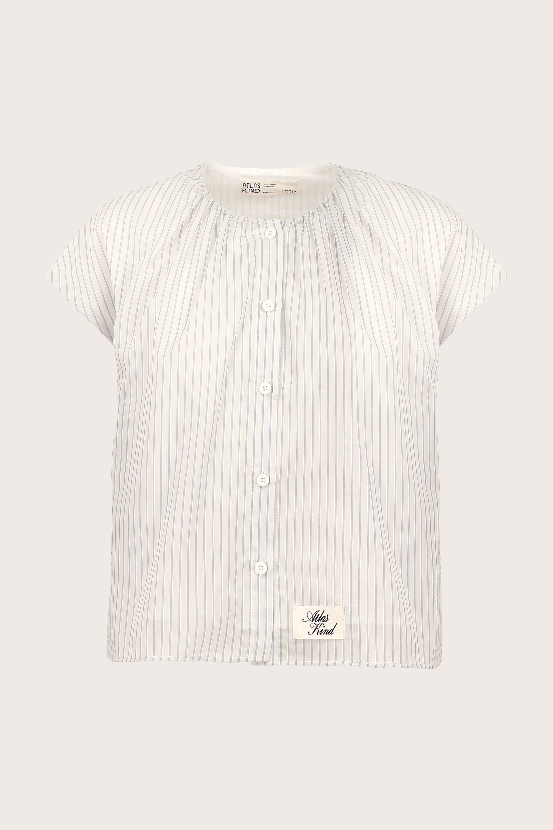 Script Japanese Cotton Gathered Button-Down Top