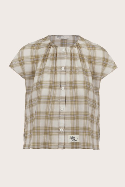 Script Japanese Cotton Gathered Button-Down Top