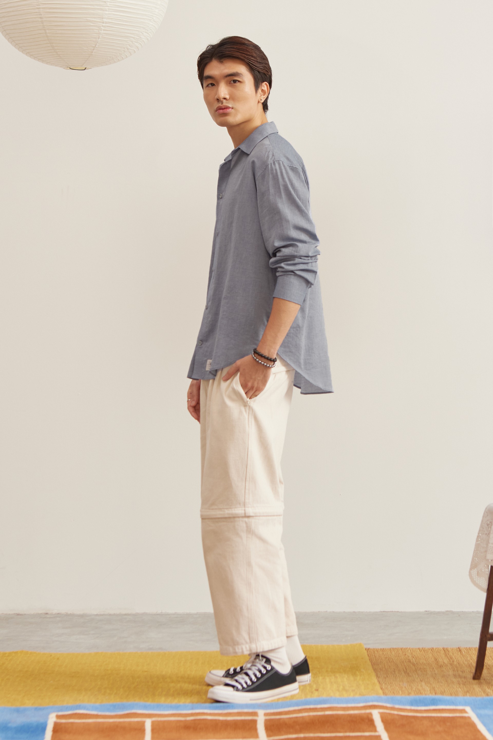 Script Japanese Cotton Relaxed Collared Shirt