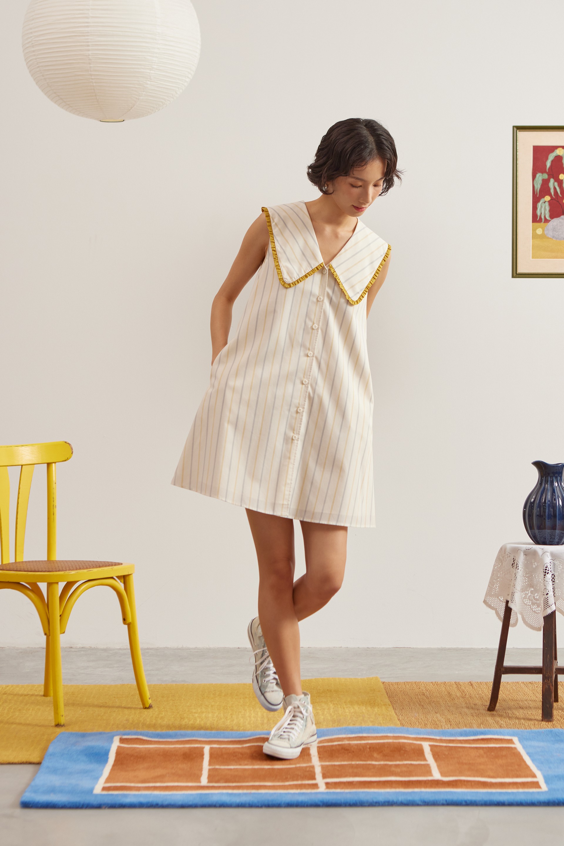 Ruffle Collared Cotton Dress