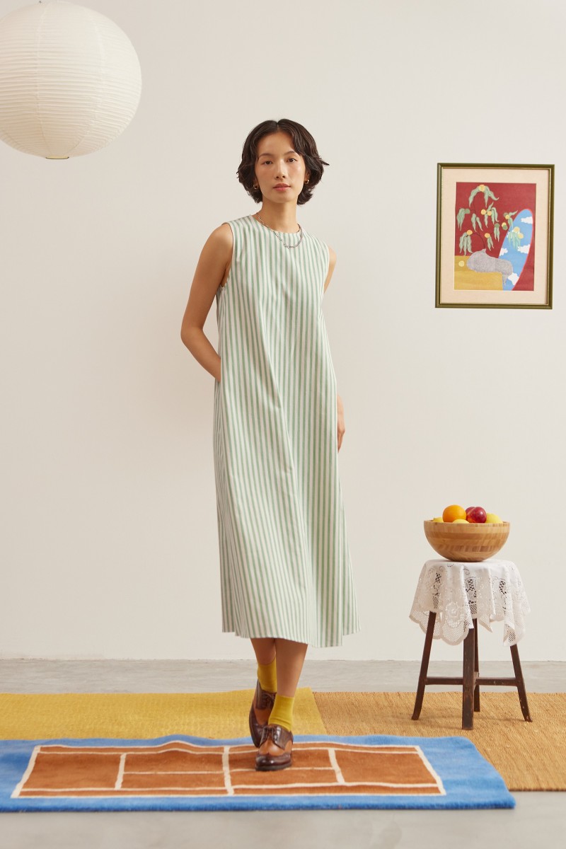 Striped Cotton Midi Dress -...