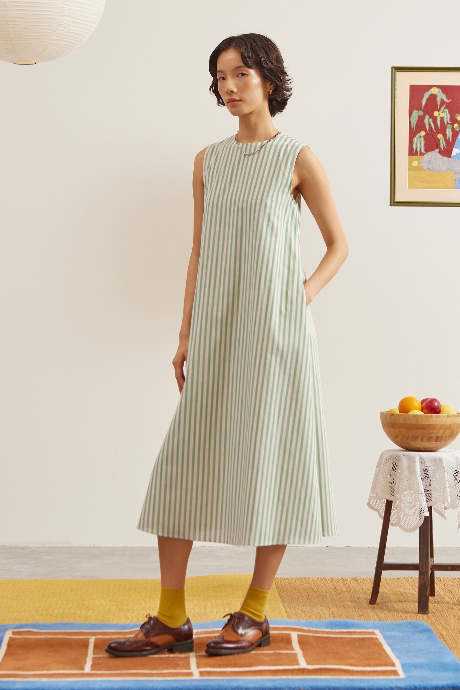 Striped Cotton Midi Dress