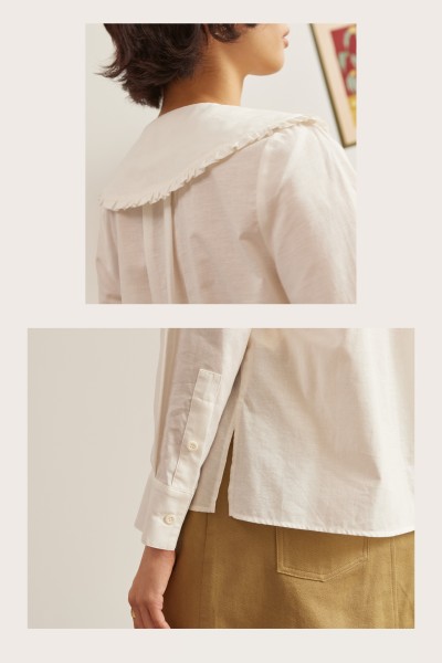 Ruffle Collared Cotton Shirt