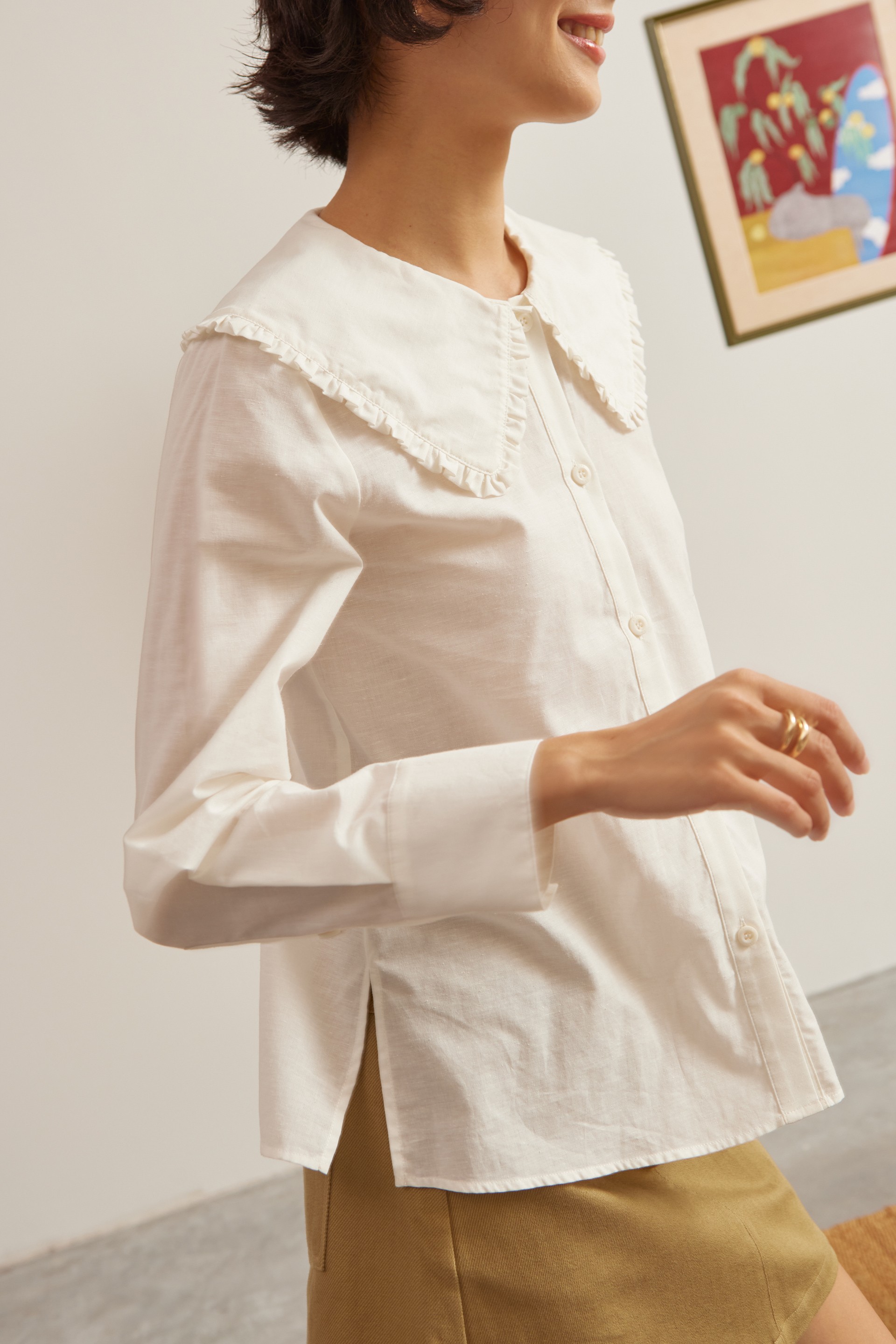 Ruffle Collared Cotton Shirt