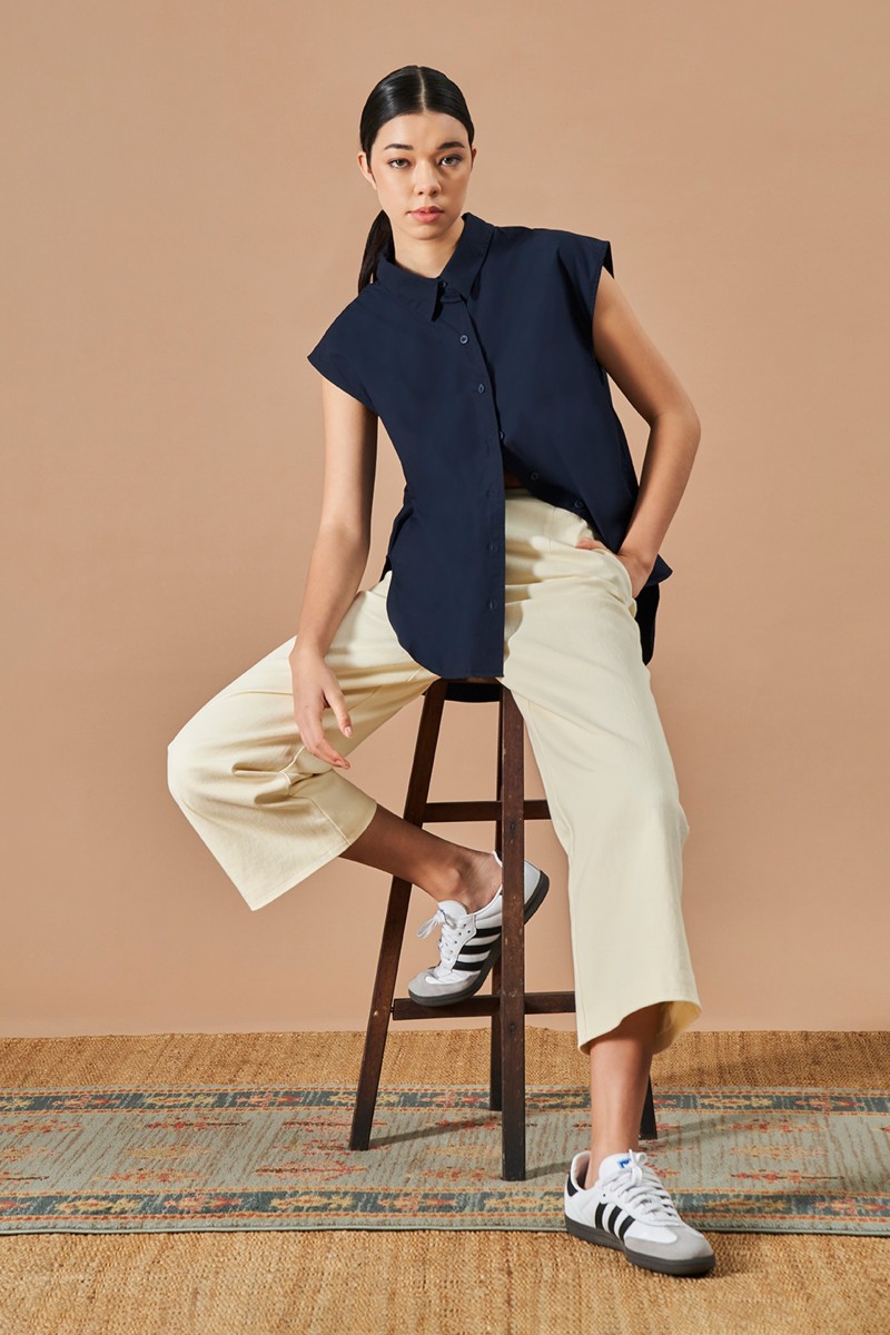 Relaxed Collared Poplin Vest
