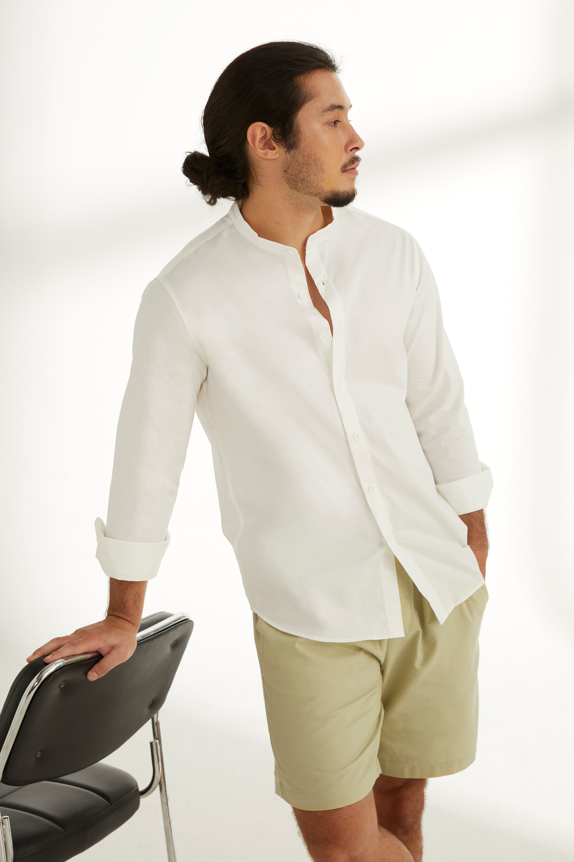 Mandarin Collared Cotton Shirt