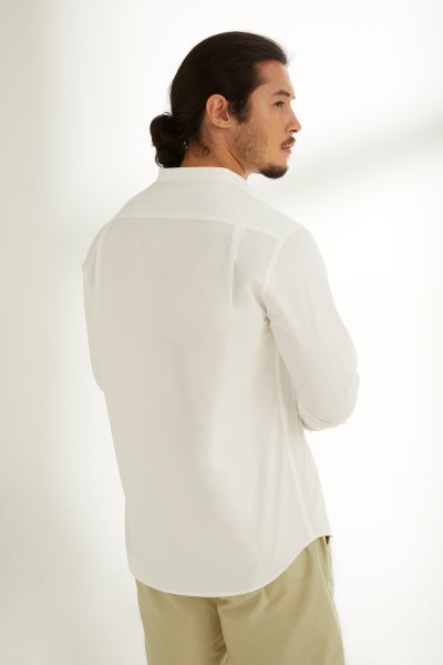 Mandarin Collared Cotton Shirt