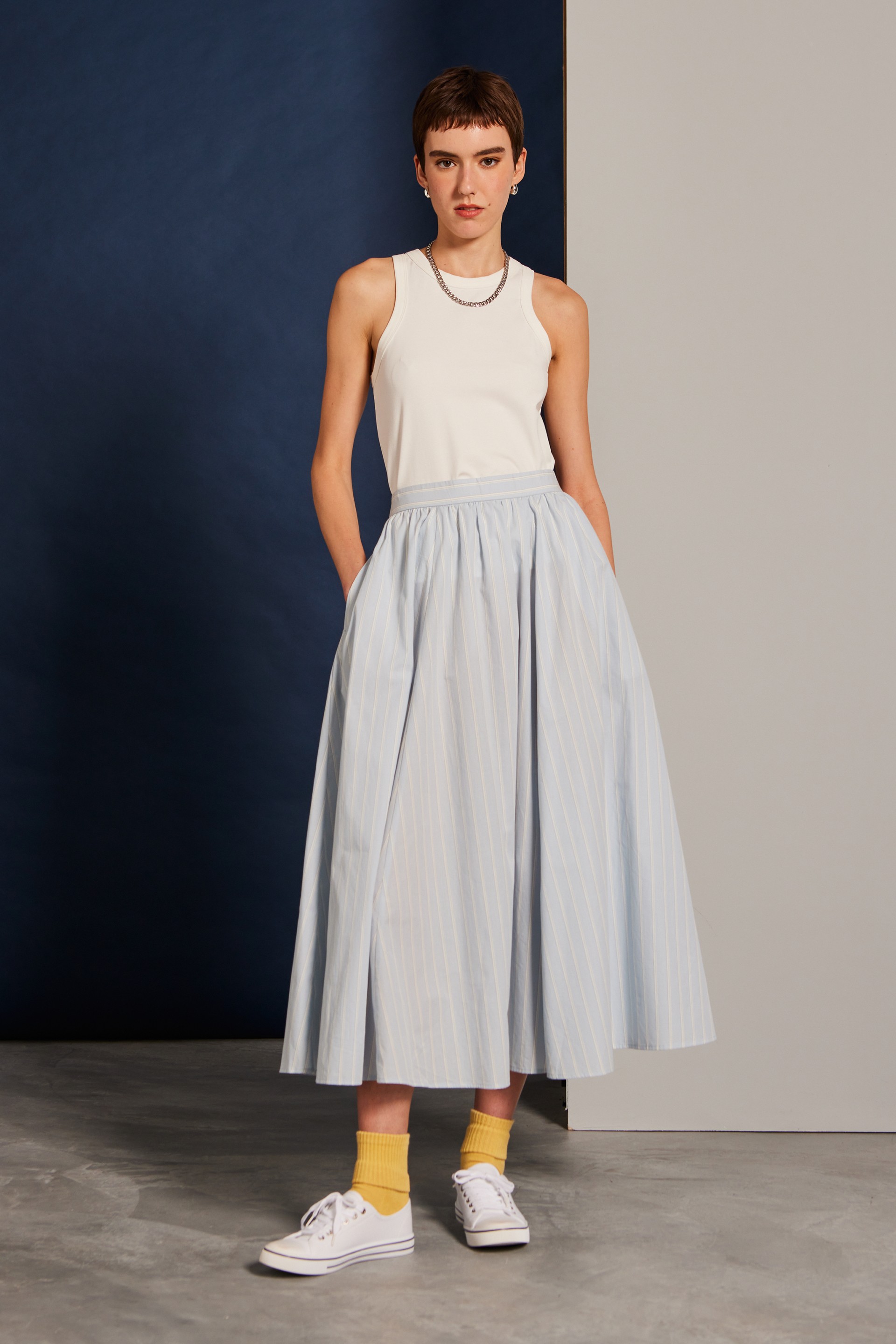 Cotton Gathered A Line Skirt