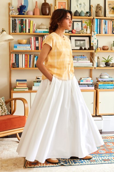 Cotton Gathered A-Line Skirt