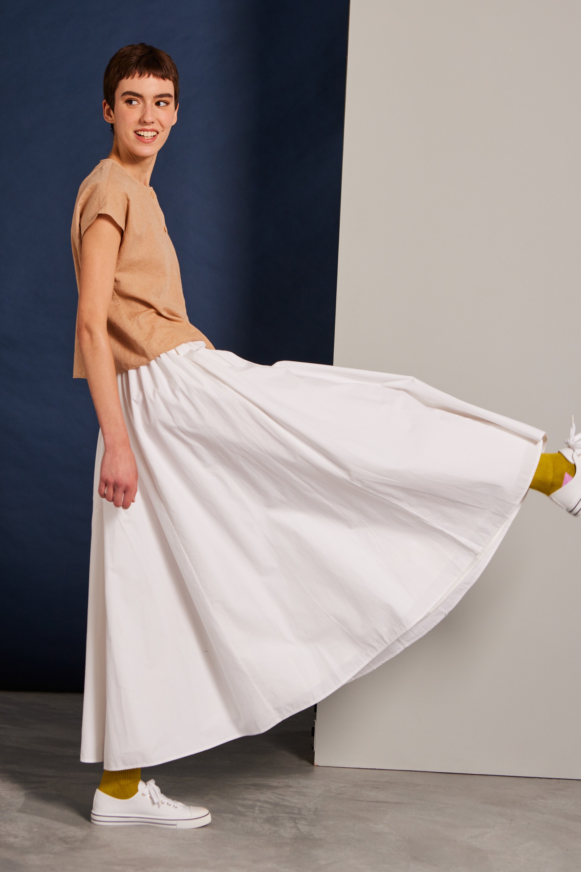 Cotton Gathered A-Line Skirt